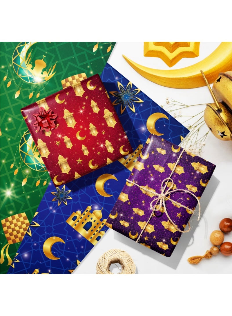 سايكفو مجموعة ورق تغليف عيد رمضان: 12 ورقة لف هدايا رمضان المزخرفة - 6 أنماط قلعة نجمة القمر 27 بوصة × 20 بوصة - مثالية للعطلات، وسجلات القصاصات، والحرف اليدوية ولوازم الحفلات - Image 4